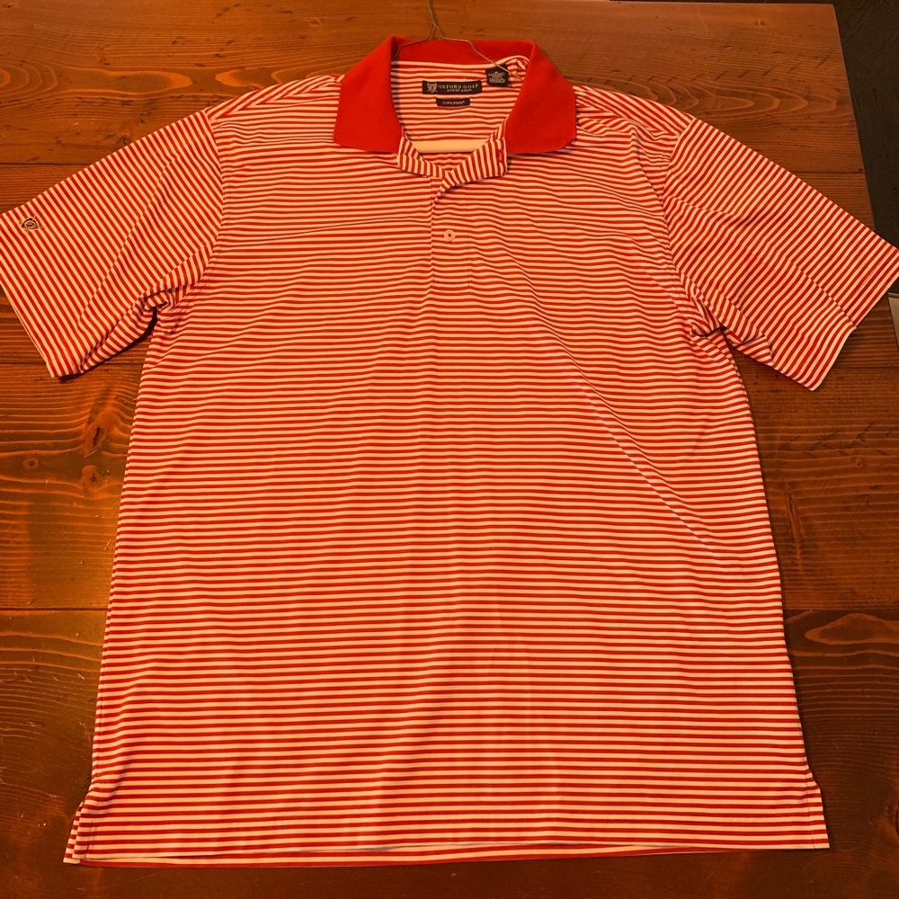 Oxford golf red and white striped polo